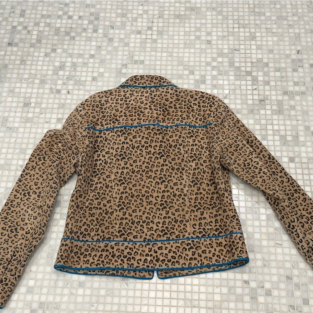 Revue Leather Brown Animal Print with Turquoise Trim Jacket - Picture 7 of 10